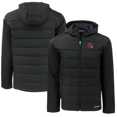 Men's Cutter & Buck  Black Kansas City Chiefs Helmet Big Tall Evoke Hybrid Eco Softshell Recycled Full-Zip Hoodie Jacket