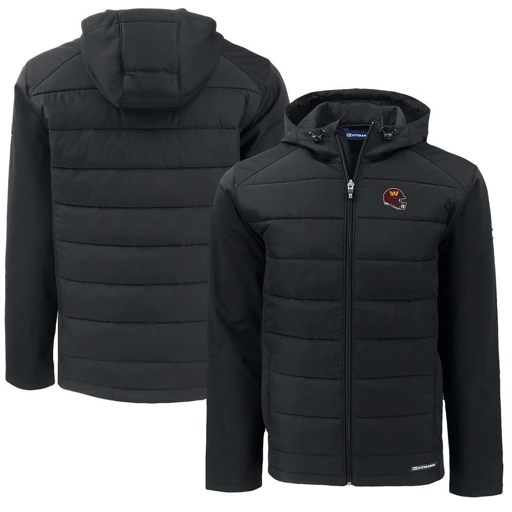 Men's Cutter & Buck Black Washington Commanders Helmet Big Tall Evoke Hybrid Eco Softshell Recycled Full-Zip Jacket