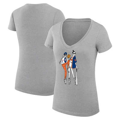 Women's G-III 4Her by Carl Banks Heather Gray New York Mets Baseball V-Neck Fitted T-Shirt