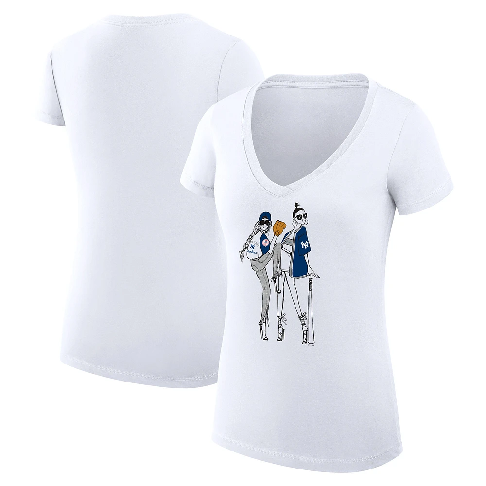 Women's G-III 4Her by Carl Banks White New York Yankees Baseball V-Neck Fitted T-Shirt