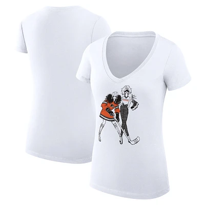 Women's G-III 4Her by Carl Banks  White Philadelphia Flyers Hockey Girls V-Neck Fitted T-Shirt