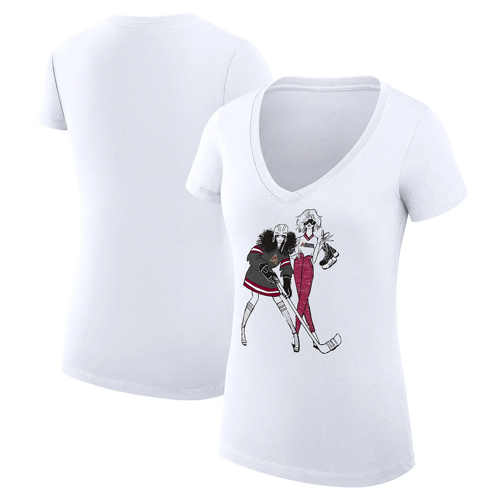 Women's G-III 4Her by Carl Banks White Arizona Coyotes Hockey Girls V-Neck Fitted T-Shirt