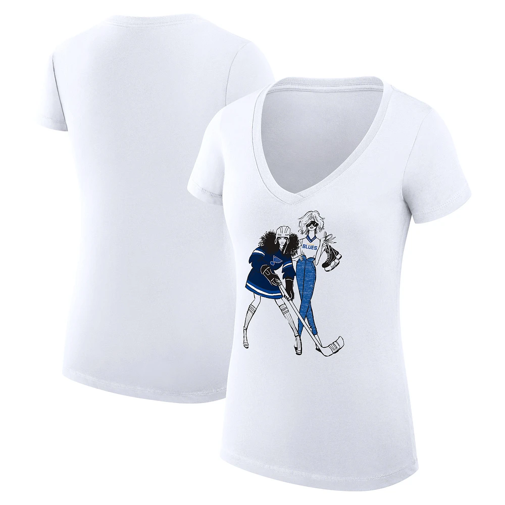 Women's G-III 4Her by Carl Banks White St. Louis Blues Hockey Girls V-Neck Fitted T-Shirt