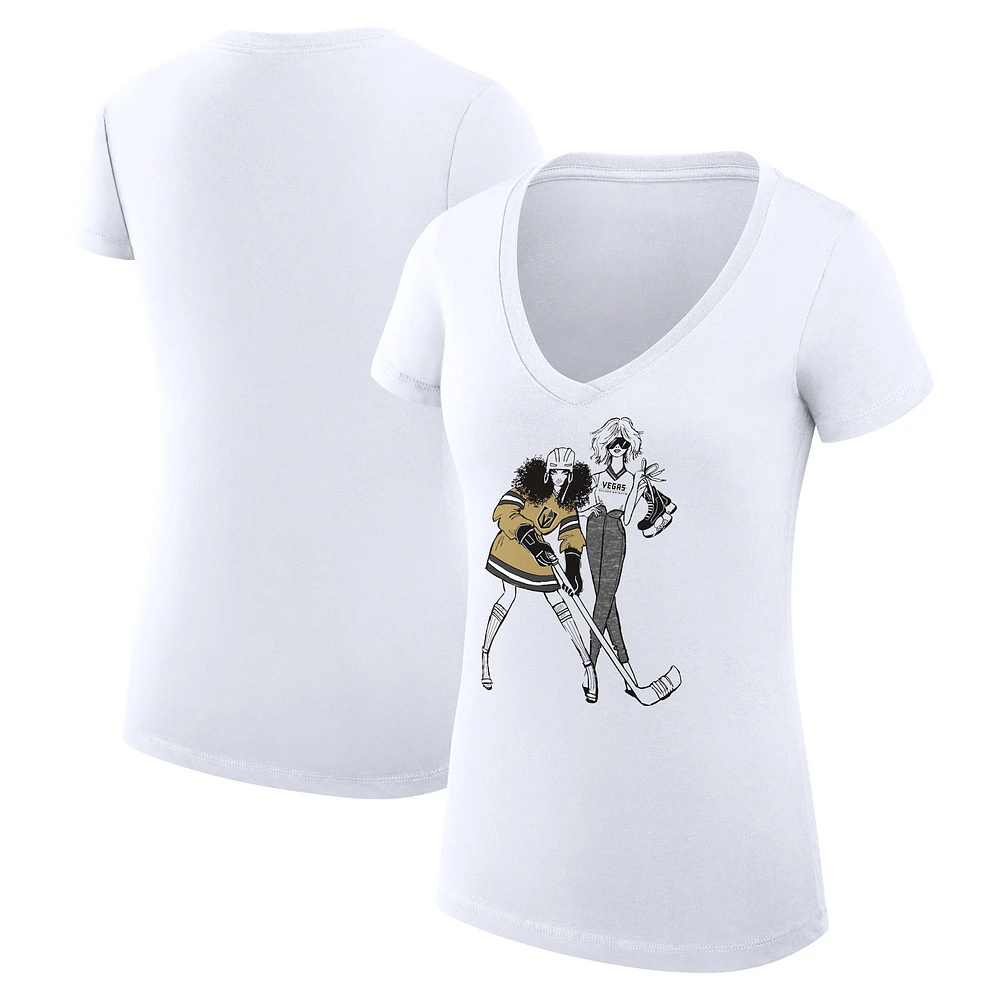 Women's G-III 4Her by Carl Banks White Vegas Golden Knights Hockey Girls V-Neck Fitted T-Shirt