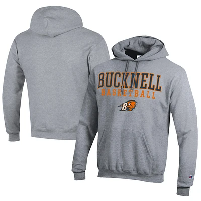 Men's Champion  Gray Bucknell Bison Stacked Logo Basketball Eco Powerblend Pullover Hoodie