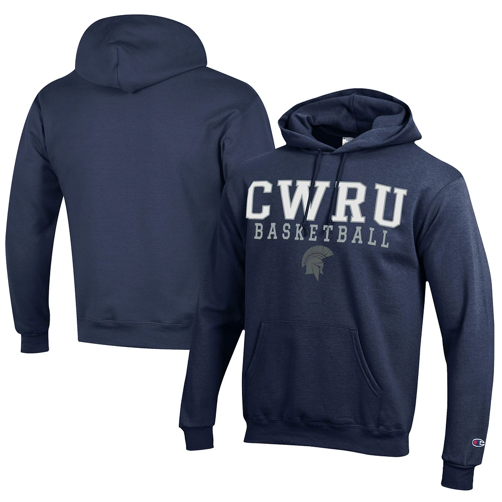 Men's Champion Navy Case Western Reserve Spartans Stacked Logo Basketball Eco Powerblend Pullover Hoodie