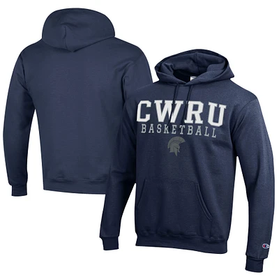 Men's Champion  Navy Case Western Reserve Spartans Stacked Logo Basketball Eco Powerblend Pullover Hoodie
