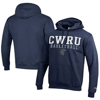 Men's Champion  Navy Case Western Reserve Spartans Stacked Logo Basketball Eco Powerblend Pullover Hoodie