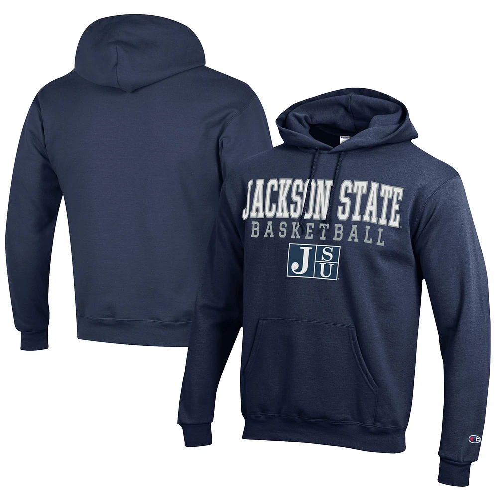 Men's Champion Navy Jackson State Tigers Stacked Logo Basketball Eco Powerblend Pullover Hoodie