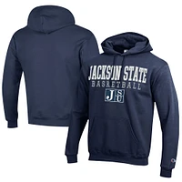 Men's Champion  Navy Jackson State Tigers Stacked Logo Basketball Eco Powerblend Pullover Hoodie
