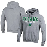 Men's Champion Green Tulane Wave Stacked Logo Basketball Eco Powerblend Pullover Hoodie