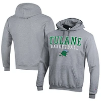Men's Champion Green Tulane Wave Stacked Logo Basketball Eco Powerblend Pullover Hoodie