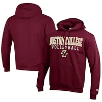 Men's Champion  Maroon Boston College Eagles Stacked Logo Volleyball Eco Powerblend Pullover Hoodie