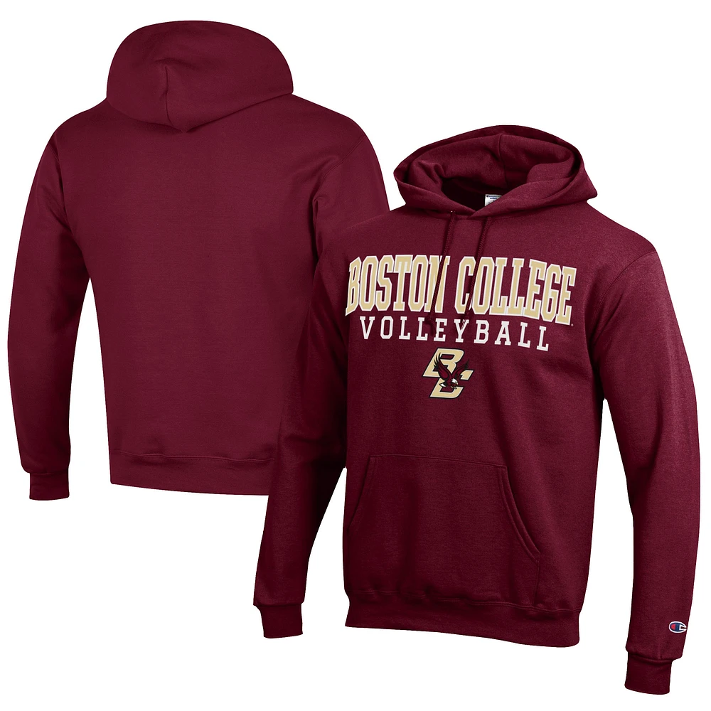 Men's Champion Maroon Boston College Eagles Stacked Logo Volleyball Eco Powerblend Pullover Hoodie