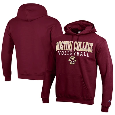 Men's Champion  Maroon Boston College Eagles Stacked Logo Volleyball Eco Powerblend Pullover Hoodie