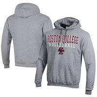 Men's Champion  Gray Boston College Eagles Stacked Logo Volleyball Eco Powerblend Pullover Hoodie