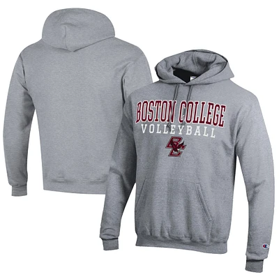 Men's Champion  Gray Boston College Eagles Stacked Logo Volleyball Eco Powerblend Pullover Hoodie