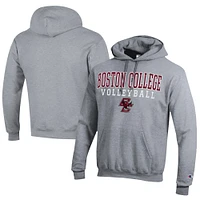 Men's Champion  Gray Boston College Eagles Stacked Logo Volleyball Eco Powerblend Pullover Hoodie
