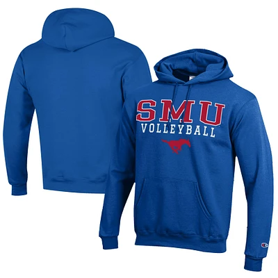 Men's Champion  Royal SMU Mustangs Stacked Logo Volleyball Eco Powerblend Pullover Hoodie