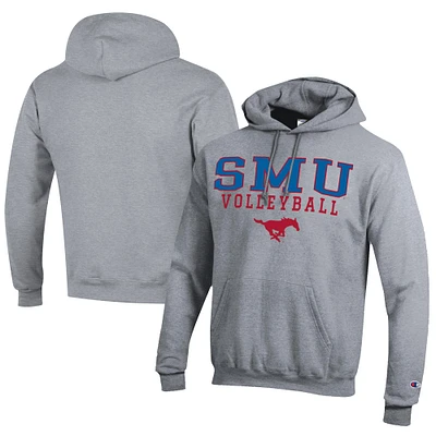 Men's Champion  Gray SMU Mustangs Stacked Logo Volleyball Eco Powerblend Pullover Hoodie