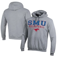 Men's Champion  Gray SMU Mustangs Stacked Logo Volleyball Eco Powerblend Pullover Hoodie