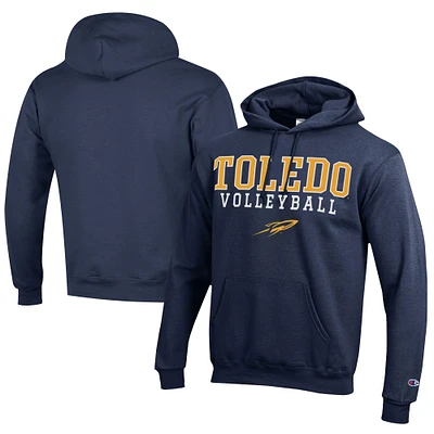 Men's Champion  Navy Toledo Rockets Stacked Logo Volleyball Eco Powerblend Pullover Hoodie