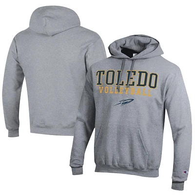 Men's Champion  Gray Toledo Rockets Stacked Logo Volleyball Eco Powerblend Pullover Hoodie