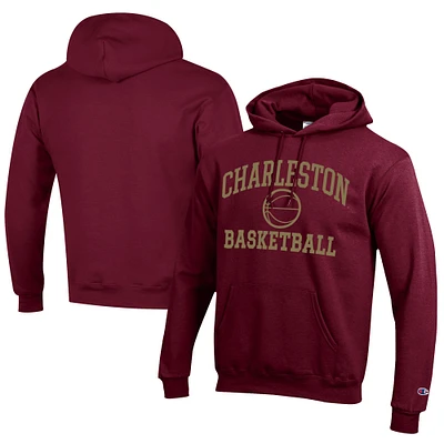Men's Champion  Maroon Charleston Cougars Icon Logo Basketball Eco Powerblend Pullover Hoodie