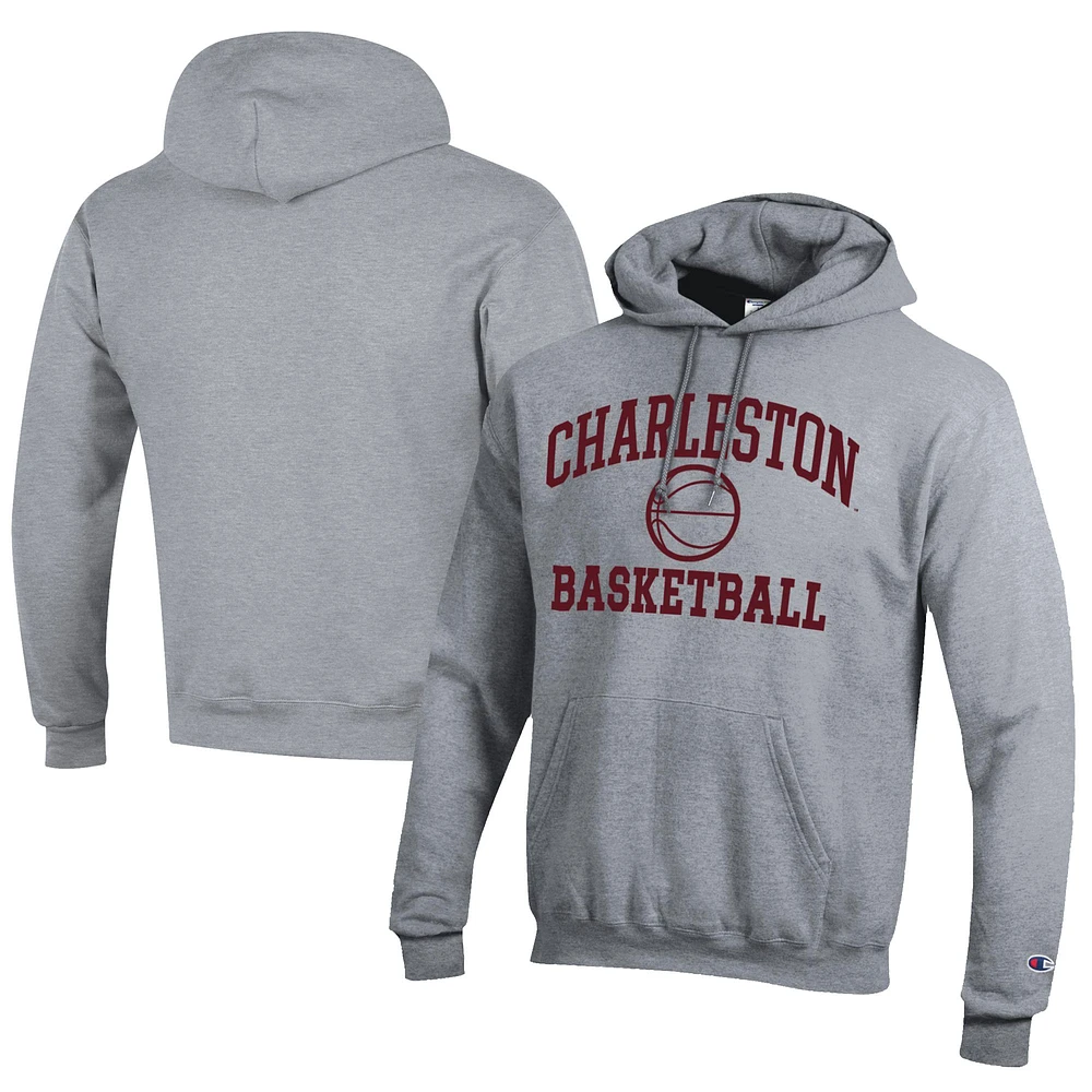 Men's Champion  Gray Charleston Cougars Icon Logo Basketball Eco Powerblend Pullover Hoodie