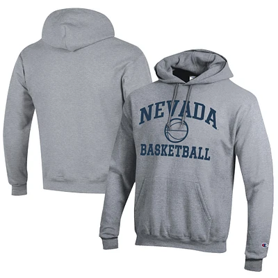 Men's Champion  Gray Nevada Wolf Pack Icon Logo Basketball Eco Powerblend Pullover Hoodie