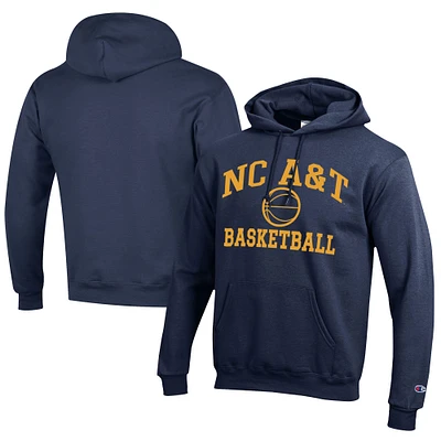 Men's Champion  Navy North Carolina A&T Aggies Icon Logo Basketball Eco Powerblend Pullover Hoodie