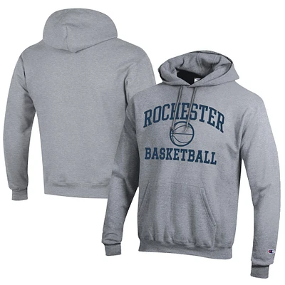 Men's Champion  Gray Rochester Yellow Jackets Icon Logo Basketball Eco Powerblend Pullover Hoodie