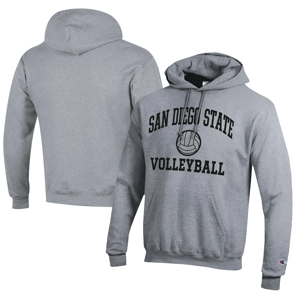 Men's Champion Gray San Diego State Aztecs Icon Logo Volleyball Eco Powerblend Pullover Hoodie
