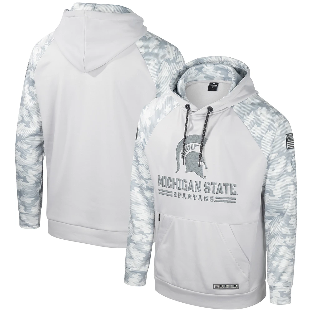 Men's Colosseum Gray Michigan State Spartans OHT Military Appreciation Ice Raglan Pullover Hoodie