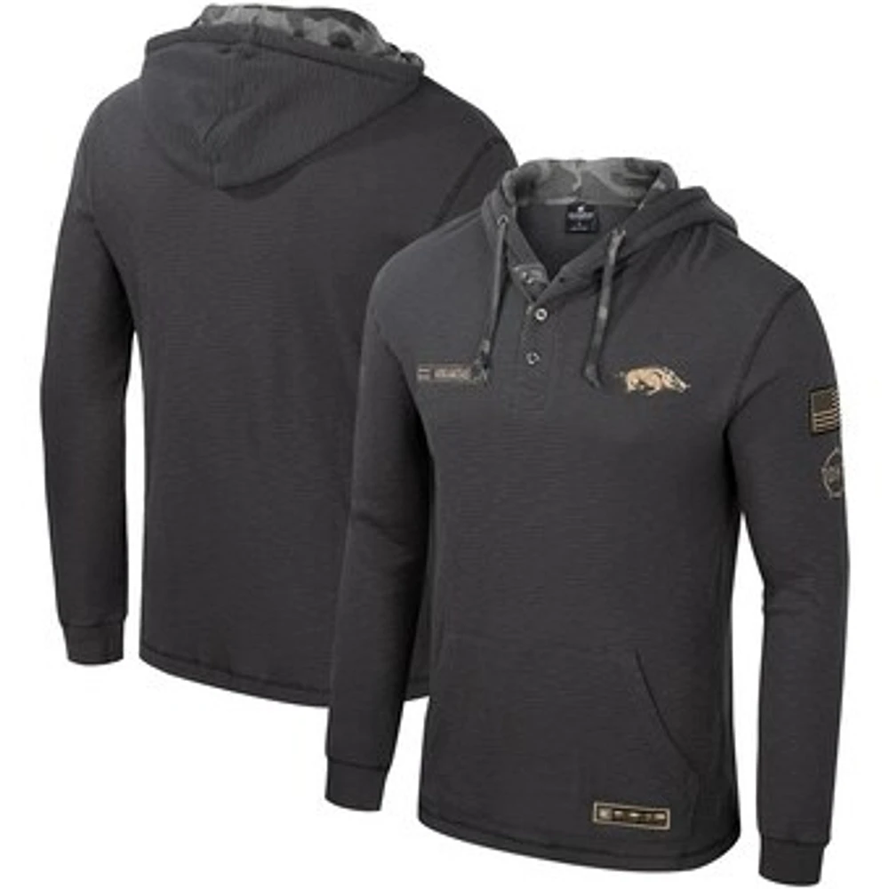 Men's Colosseum Charcoal Arkansas Razorbacks OHT Military Appreciation Henley Pullover Hoodie