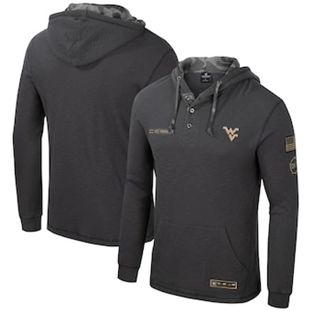 Men's Colosseum Charcoal West Virginia Mountaineers OHT Military Appreciation Henley Pullover Hoodie