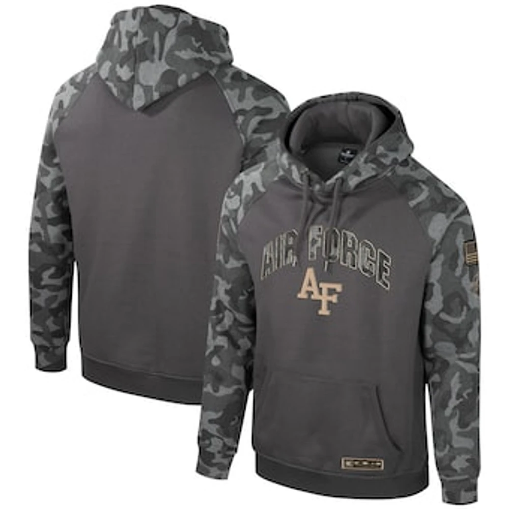 Men's Colosseum Charcoal Air Force Falcons OHT Military Appreciation Camo Raglan Pullover Hoodie