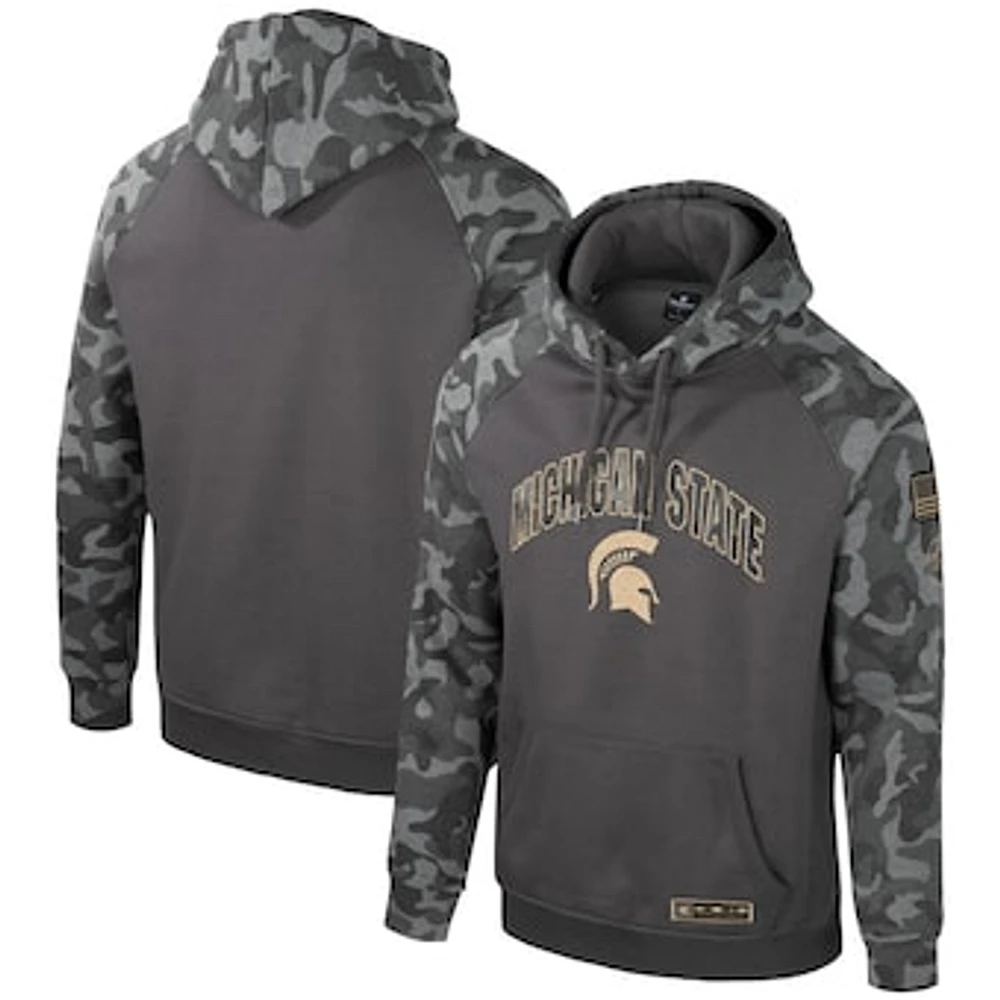 Men's Colosseum Charcoal Michigan State Spartans OHT Military Appreciation Camo Raglan Pullover Hoodie