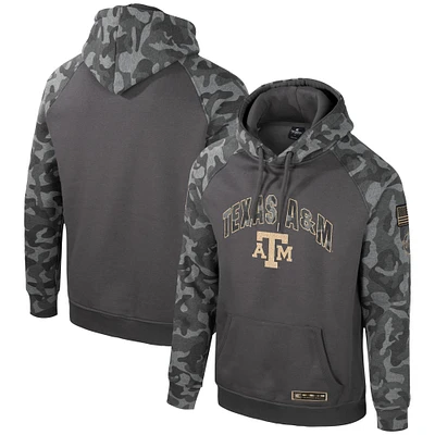 Men's Colosseum Charcoal Texas A&M Aggies OHT Military Appreciation Camo Raglan Pullover Hoodie