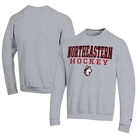 Men's Champion  Gray Northeastern Huskies Stacked Logo Hockey Eco Powerblend Pullover Sweatshirt