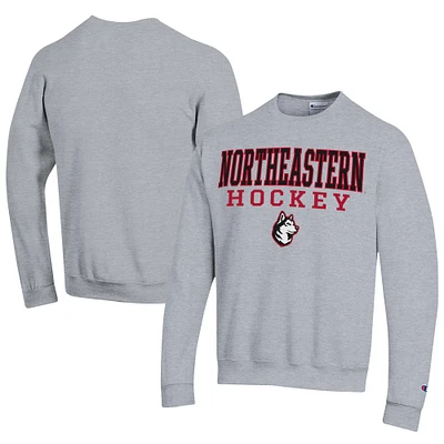 Men's Champion  Gray Northeastern Huskies Stacked Logo Hockey Eco Powerblend Pullover Sweatshirt