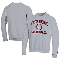 Men's Champion  Gray Boston College Eagles Icon Logo Basketball Eco Powerblend Pullover Sweatshirt