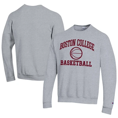 Men's Champion  Gray Boston College Eagles Icon Logo Basketball Eco Powerblend Pullover Sweatshirt