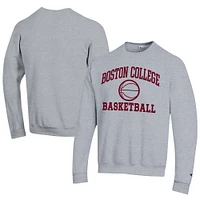 Men's Champion  Gray Boston College Eagles Icon Logo Basketball Eco Powerblend Pullover Sweatshirt
