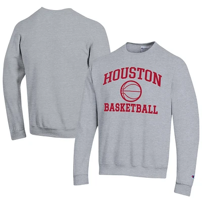 Men's Champion  Gray Houston Cougars Icon Logo Basketball Eco Powerblend Pullover Sweatshirt