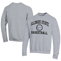 Men's Champion  Gray Illinois State Redbirds Icon Logo Basketball Eco Powerblend Pullover Sweatshirt