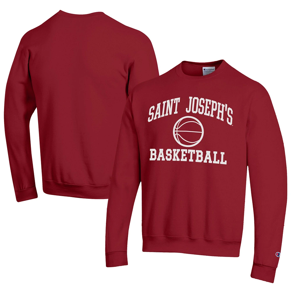 Men's Champion Cardinal Saint Joseph's Hawks Icon Logo Basketball Eco Powerblend Pullover Sweatshirt