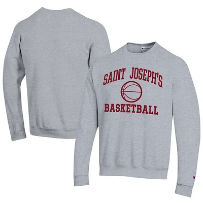 Men's Champion  Gray Saint Joseph's Hawks Icon Logo Basketball Eco Powerblend Pullover Sweatshirt