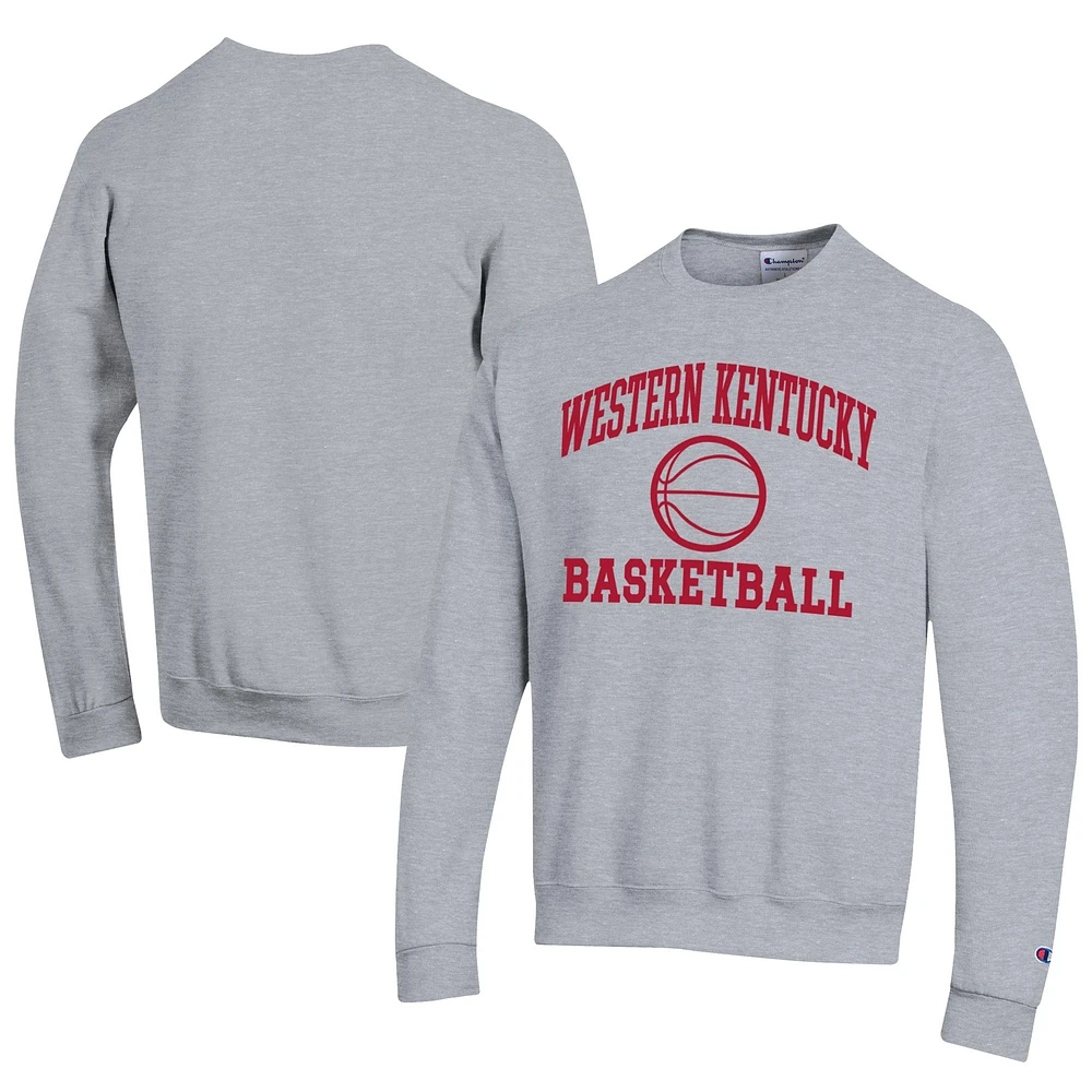 Men's Champion Gray Western Kentucky Hilltoppers Icon Logo Basketball Eco Powerblend Pullover Sweatshirt