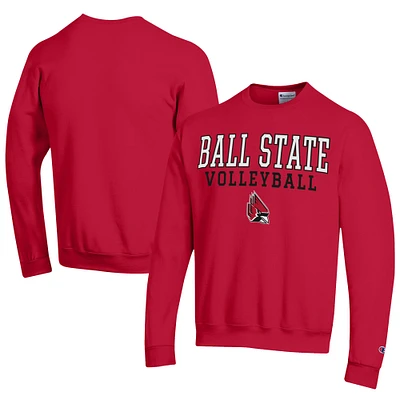 Men's Champion  Cardinal Ball State Cardinals Stacked Logo Volleyball Eco Powerblend Pullover Sweatshirt